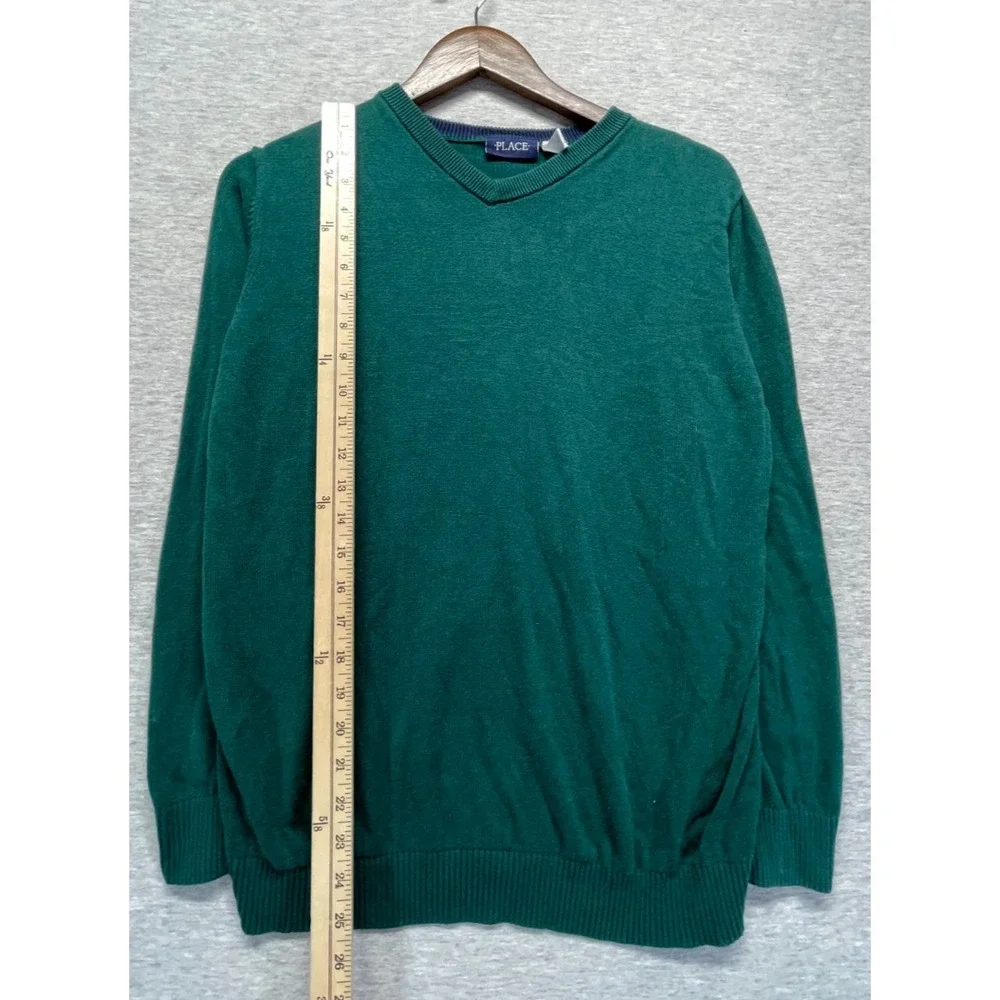 The Children's Place Sweater Boys XL 14 Spruce Green Cotton Ribbed Trim V-Neck
